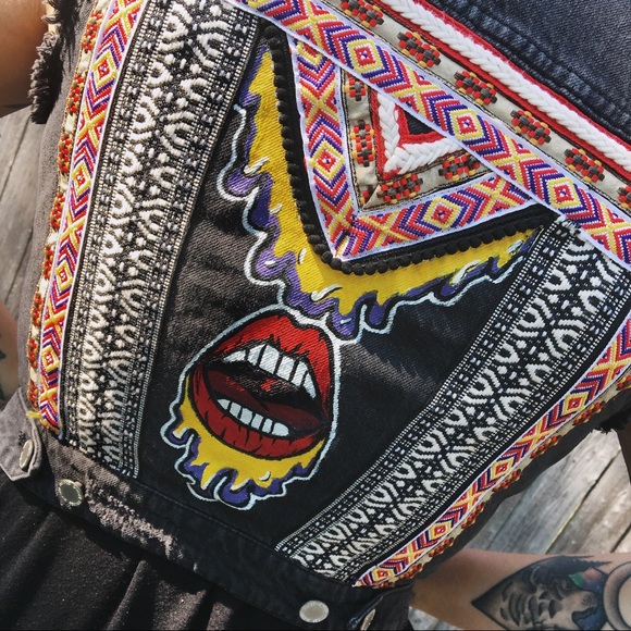 H&M Jackets & Blazers - HAND PAINTED HM Coachella Festival Rave Denim Vest